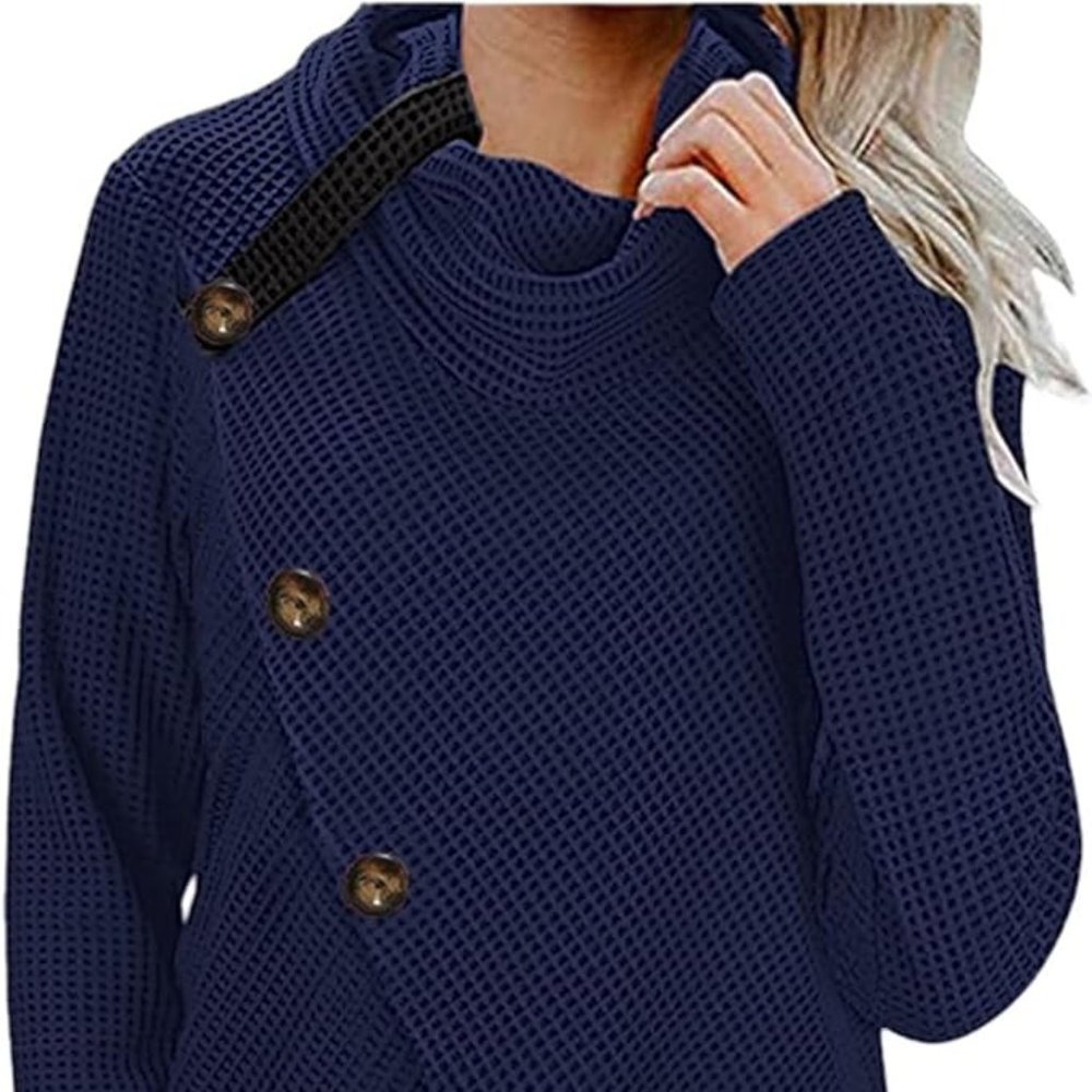 Long Sleeve Waffle Knit Cowl Neck Sweater - Picture 5 of 11